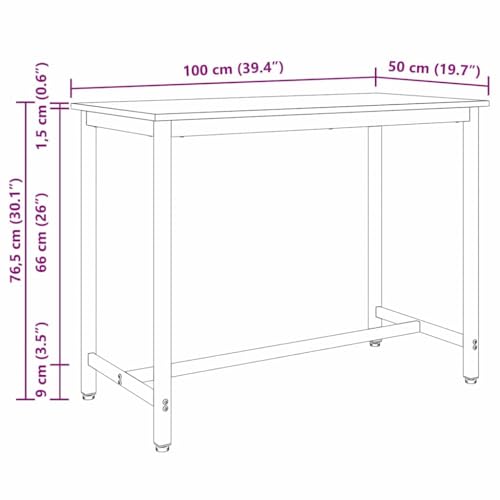 Table à manger 100x50x76.5 cm noire aspect chêne, structure acier stable réglable