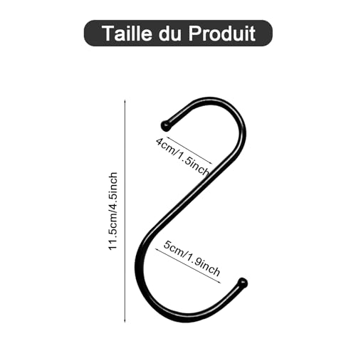 Pumuky S-Haken Schwarz, 20 Stück Edelstahl Metall Haken Zum Einhängen für Küche, Bad, Schlafzimmer und Büro