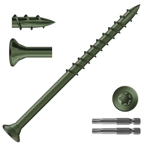 Image of #10 x 3 Inch Deck Screws (540Pcs) 8lb. Exterior Wood Screws. Carbon Steel, Green, Flat Head, Rust Resistant epoxy Coated, with T25 Star Bit