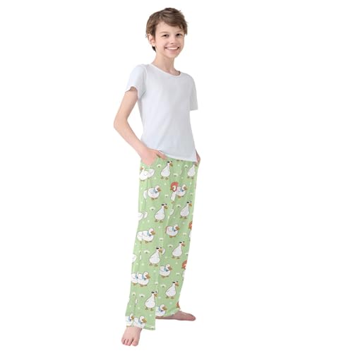 Boys' Pants Cartoon Duck Flower Green Long Bottoms Jogger Pants Elastic Waist Trousers with Pockets S-XL4