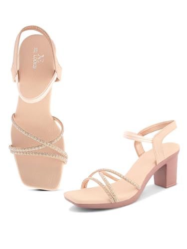 Image of XE Looks Criss Cross Glitter Strap Design | Elegant Square Toe | Comfortable Mid Block Heel Sandal For Girl & Women