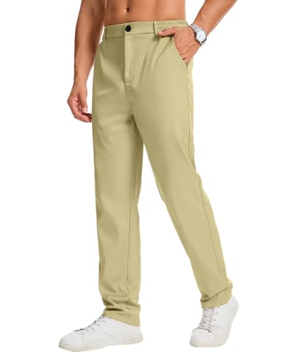 LVCBL Freizeithose Herren Regular Fit Stretch Softshellhose mit Elastische Taille Khaki XL