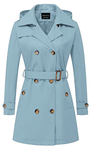 CREATMO US Ladies Trench Coat Winter Coats for Women Plus Size Blue L