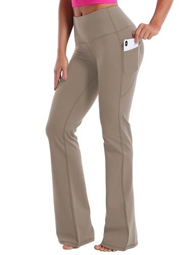 Image of BUBBLELIME 29 inch /31 inch /33 inch /35 inch /37 inch Women High Waist Bootlegs Yoga Pants Tummy Control Bootcut Workout Flared Out Pockets
