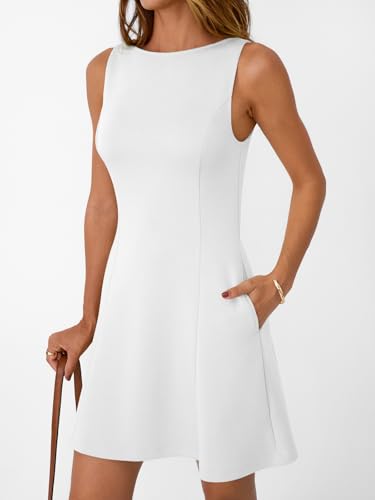 Image of LILLUSORY Women's A-Line Boat Neck Flowy Mini Dress Summer 2026 Going Out Party Club Vacation Sleeveless Tank Dresses