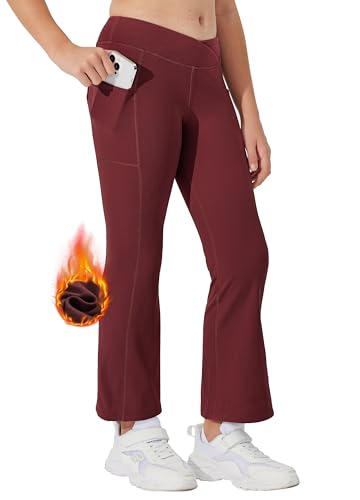 Catálogo para Comprar On-line Pantalones térmicos para Niña , tabla con los diez mejores. 41 Willit - Pantalones con forro polar para niña, leggings cruzados, corte de bota, térmicos de invierno, resistentes al agua, Rojo vino, Medium