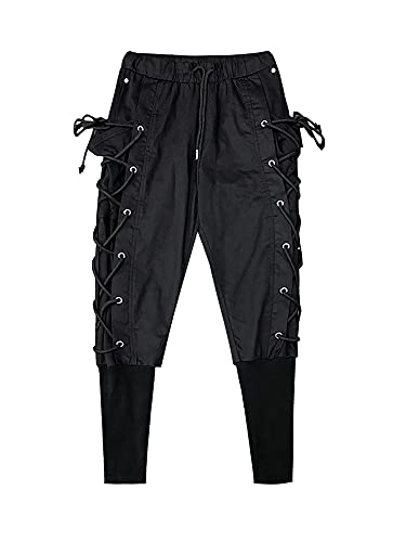 MOKEWEN Men's Women Tech Lace Up Side Cargo Jogger Techwear Casual Pants4