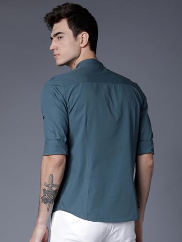 Image of Highlander Men's Slim Fit Casual Shirts | Solid | Long Sleeves | Mandarin Collar | Casual Shirts for Men
