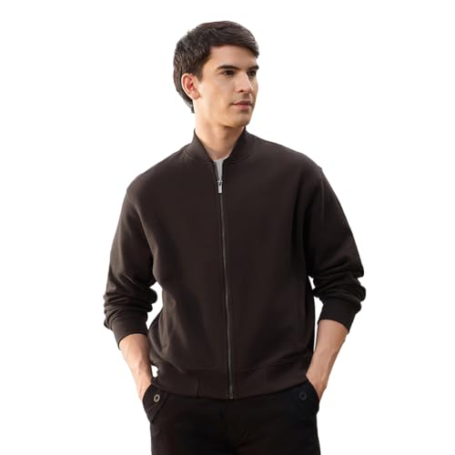 Image of Nobero Men's Premium Fleece Bomber Jacket | 280 GSM Fabric | Regular Fit Zip-Up Outerwear | Shirt Collar | Ribbed Cuffs & Hem | Casual Winter Layering Jacket