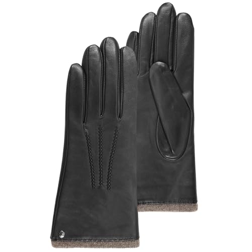 Isotoner Gants femme en cuir d'agneau pleine fleur, doublés cachemire, 6.5=XS, noir