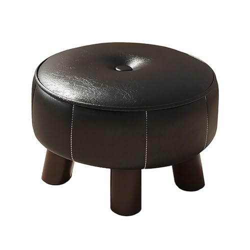 lyxamjrzyp Reposapiés Redondo, Puff Pequeño, Reposapiés Acolchado de Piel Encerada, para Entrada, Salón y Sofá Hogar(Black)