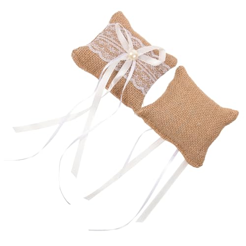 OKUMEYR 2Pcs Linen Wedding Ring Pillow Creative Lace Ring Box Elegant Storage for Engagement Rings Soft Touching Feel for Wedding Ceremony Special Occasions