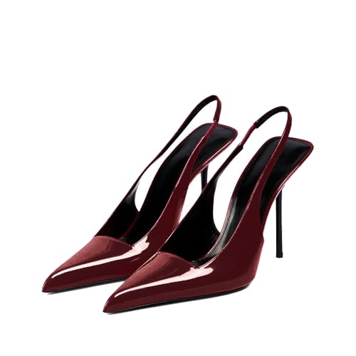 Women's Pointed Toe Sexy High Heels Patent Leather Slingback Pumps Backless 105mm Stiletto Sandals Party Dress Heeled Shoes