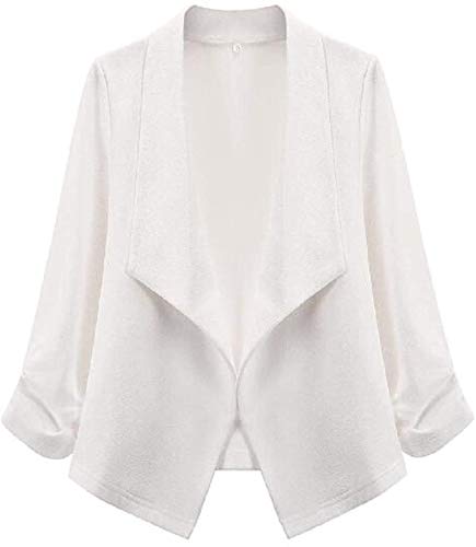 Womens Open Front Solid Color Cape Fall Formal Work Blazer Jacket Suit Coat,White,Medium