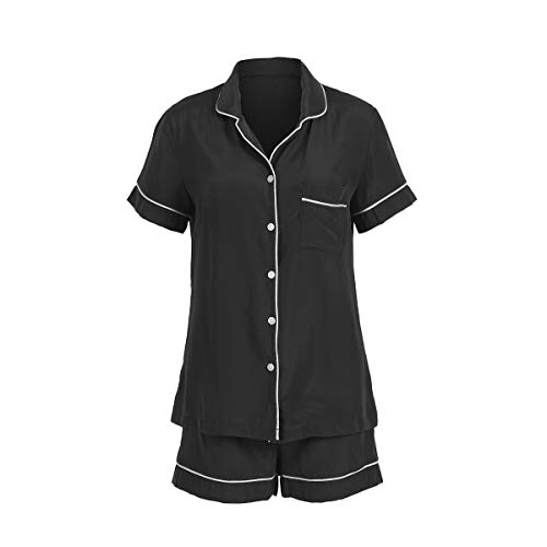 Mommy and Me Matching Pajamas Button-Down Shirt Tops Shorts Bottoms Sleepwear Robes Casual Clothes PJs Set (for Women-Black, M)