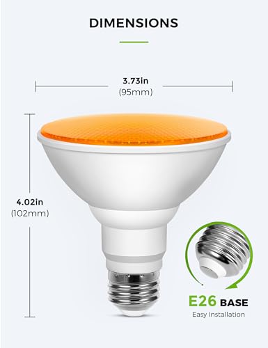 Image of L LOHAS LED Dusk to Dawn Yellow Bug Light Bulbs Outdoor, PAR30 Flood Light | LED Flood Light Outside, 75W Equivalent, Non-Dimmable Porch Lights, 11W E26 Base for Patio, Backyard, Party, 2 Pack