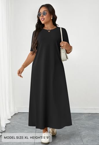 MEROKEETY Women's 2025 Summer Maxi Dress Casual Short Sleeve Beach Vacation Crewneck Basic Long T Shirt Dresses4