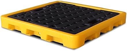Drum Containment Spill Pallet, Industrial Nestable Oil Drums Leak-Proof Tray, Garage Storage Detachable Anti Slip Polyethylene Platform with Drain(Yellow 1 Pack 26.4)