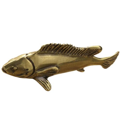 OATIPHO Figura Decorativa de Cobre Vintage en Forma de Pez, Escultura de Escritorio de Metal para Oficina, Adorno Retro para Sala de Estar y Decoración del Hogar, Estatua de Cobre