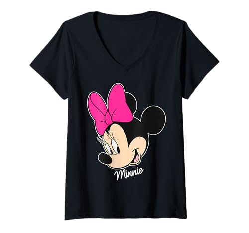 Disney Mickey And Friends Minnie Big Face Signature T-Shirt avec Col en V