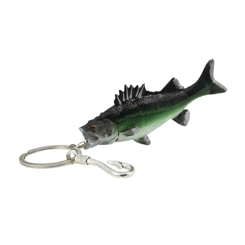 Image of Bass Fishing Keychain Gifts, Bass Fish Key Chain for Men, Cool Fishing Keychain Stuff Funny for Fishing Lovers, Fisherman Gifts for Dad, Boyfriends, Stocking Stuffers (Green Bass)