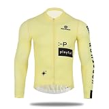 [Morethan] サイクルジャージ メンズ レディース (2XL / イエロー/長袖) サイクリングウェア (UVカット/ポケット付き/抗菌 軽量) 男女兼用 レースフィット LVP-017