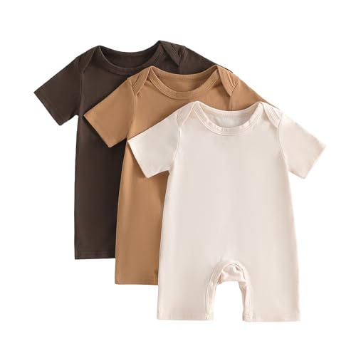 Image of Amnnchya Baby Boys Girls Clothes Newborn 3-pack Romper Solid Short Sleeve One Piece Jumpsuit Infant Summer Spring Outfits