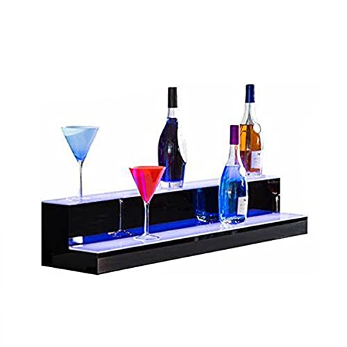 SOFEDY Liquor Bottle Display, 24 Inch 2 Step Bar Shelves for Liquor Bottles, LED Lighted Liquor Shelves Home Commercial Bar Liquor Shelf with Remote Control