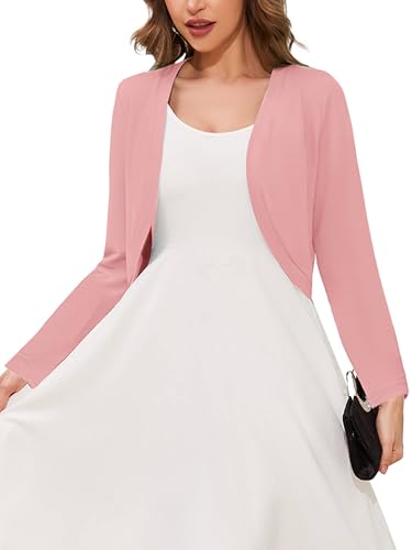 Image of Heymoments Women's Long Sleeve Thin Kintted Shrugs Sweaters Lightweight Cropped Tops Open Front Cardigan for Dress