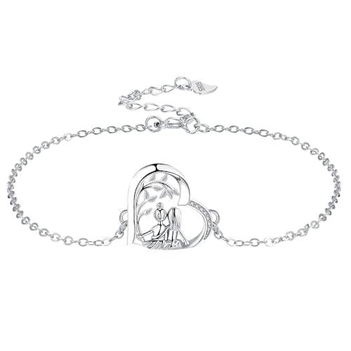 Yinsen Pulseras Hermana para Mujer Plata de Ley 925 con Colgante de Corazón Pulseras,Ajustable17+4cm Regalo para Mujer Novia Hermana