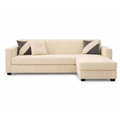 Image of SLEEPIFY Avren 3 Seater Velvet Fabric Sofa Set with 1 Ottoman (Cream) | Premium Soft Velvet | Plush Comfort Cushions | Modern Living Room Sofa