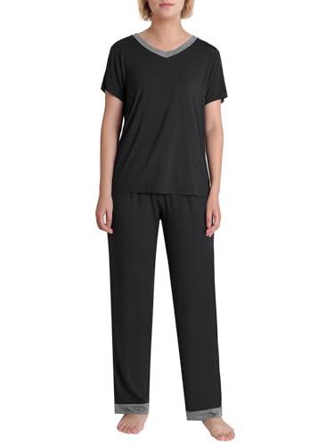 Pintage Women's Petite Pajamas Set Petite Size Pants S Black