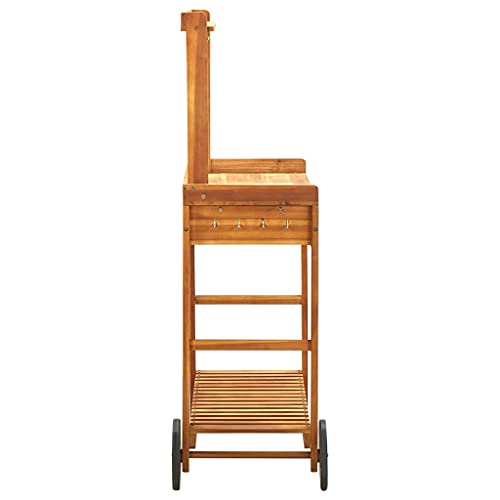 Carro de cocina de jardín de madera maciza de acacia de 92 x 43,5 x 141,5 cm 5