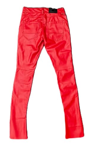 Jordan Craig Men's PU Leather Stacked Jeans, Red(JRF1218)2