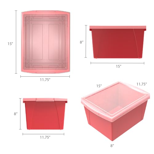 Image of Storex 4 Gallon (15L) Classroom Storage Bin, Red, With Lid