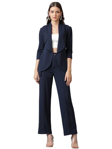 Image of KOTTY Women's Solid Relaxed Fit 3 /4 Sleeve Co-ord Blazer and Trouser Set.