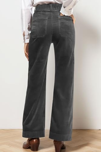 Corduroy Pants Women Elastic Waist Womens Bell Bottoms Flare Business Casual Trousers for Woman Dark Gray3