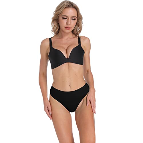 Image of High Waisted Cotton Thongs Underwear For Women Breathable Sport Athletics Panties High Rise Plus Size Multipack
