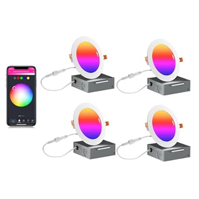 Lumary Smart Recessed Lighting 6 Inch-4PCS Canless Slim LED Recessed Lights 13W 1000lm Color Changing LED Downlight Wi-Fi Bluetooth Soffit Lights with Junction Box Work with Alexa/Google Assistant