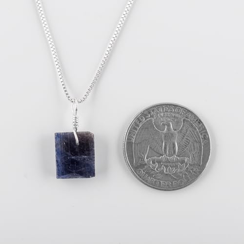Yanara Natural Raw Blue Sapphire Flat Rough Gemstone Crystals Dainty Pendant Necklace Jewelry thumb #3