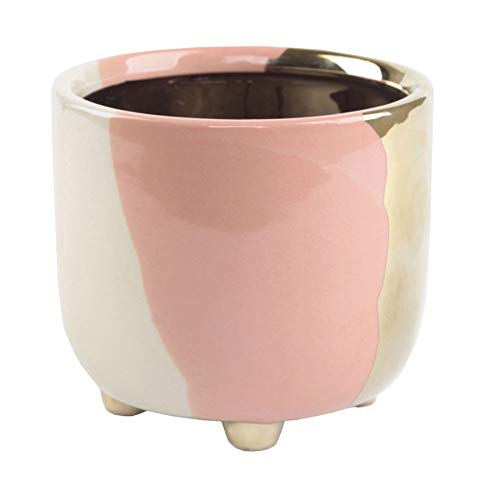 Flora Bunda 4.8 Inch Empty Succulent Pot Metalic 3-Tone Ceramic Planter with Legs,Blush
