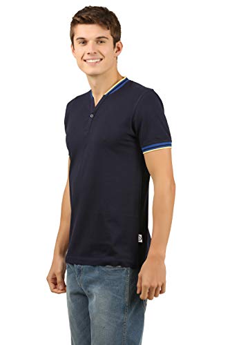 Image of zebu Men's Half Sleeve Cotton Henley Neck Tshirt with bio wash (Pack of 1). Navy