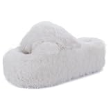 YURTKUMAS Fuzzy Slippers Women Cross Band Furry House Shoes Open Toe Bride Slippers Fluffy Slides for Girls High Heel Fur Women Sandals for Party Stylish Memory Foam Female Fuzzy Sandals