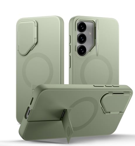 Image of SURITCH for Samsung Galaxy S25 FE Phone Case, Magnetic Protective Cover with Camera Cover & Adjustable Metal Kickstand for Galaxy S25 FE (2025)-Sage Green