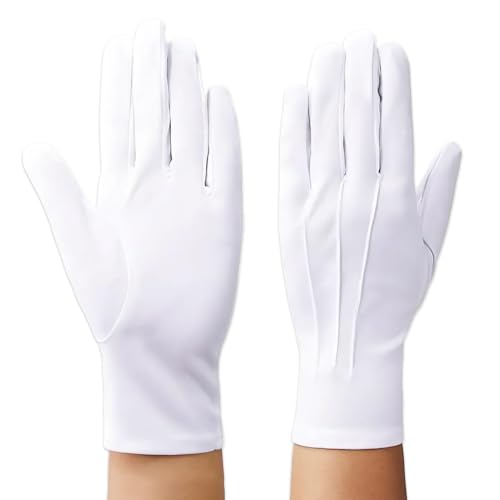 Larebidtex 2 Paires de Gants Blancs en Nylon pour Hommes et Femmes - Idéal pour Services, Costumes, Majordome, Manipulation de Bijoux, avec Bouton Élégant