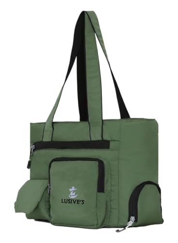 Image of Lusive's Double Pocket Handbag for Women: Stylish, Ideal Companion for Work, Travel, Polyester Material, Spacious 10-liter Capacity, 6 Pockets. (Black & Grey)