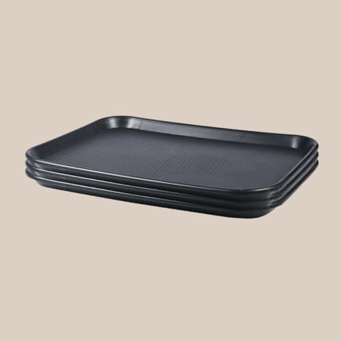 Image of Forge Printech Small Plastic Tray for Hotel Room and Restaurant, 10x14 Black, Durable Plastic Tray for Multi Purpose, Ideal for Serving Beverages and Food (10x14, 3, Count)