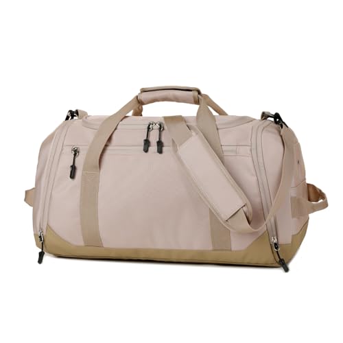 Gym Bag for Men Women, Large Sports Travel Duffle Bag with Wet Pocket & Shoe Compartment, 35L Waterproof Lightweight Carry On Overnight Weekender Bag for Workout, Fitness, Business - Beige