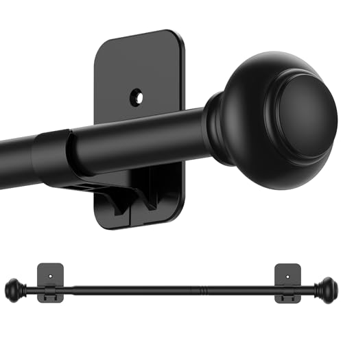Authandis Black Curtain Rod for Windows 30 to 45 Inches 5/8 Inch Diameter Small Curtain Rods Set with Adhesive Brackets Renter Friendly Adjustable Curtain Rods for Bedroom Living room