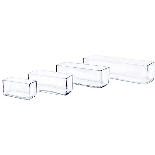 Wgv Rectangle Block Glass Vase, Width 4", Length 16", Height 4", Clear Long Floral Container, Candle Holder For Home Office Wedding Decor, 1 Piece #TOP6